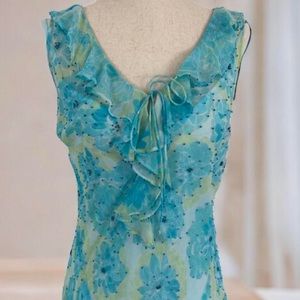 Gorgeous delicate beaded blue and green floral spring dress